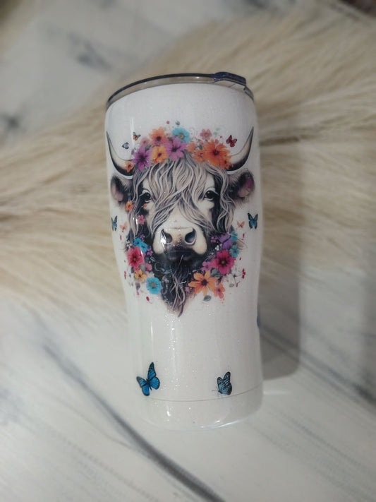 Floral Butterfly Cow Tumbler