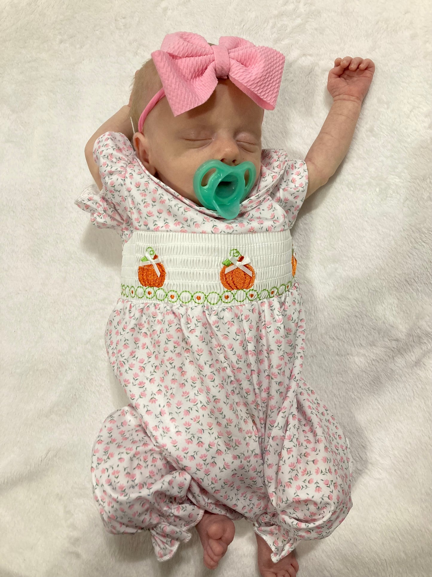 Pink Floral Smocked Pumpkin Romper