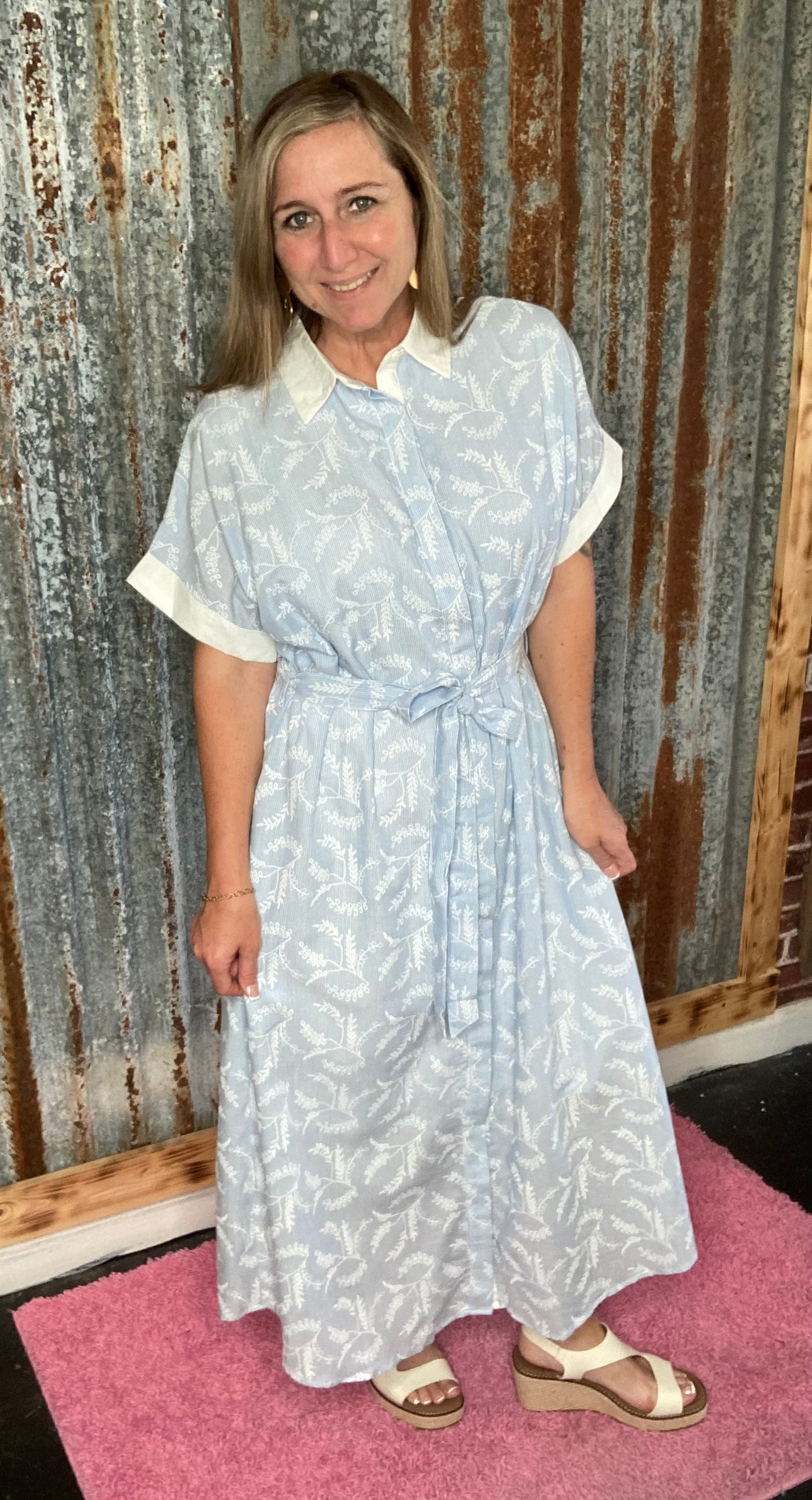 Blue Dress w/ Tie belt -Plus