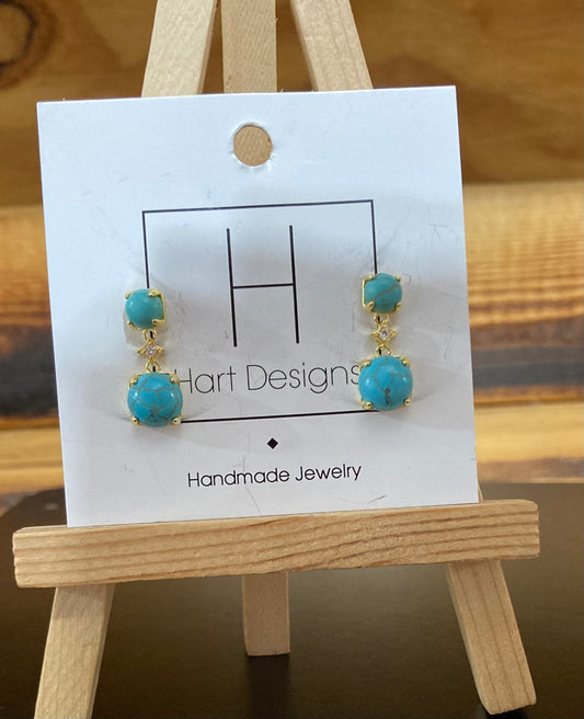 Golden Teal Stoned Layered Earrings