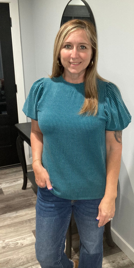 Teal Puff Sleeve Top