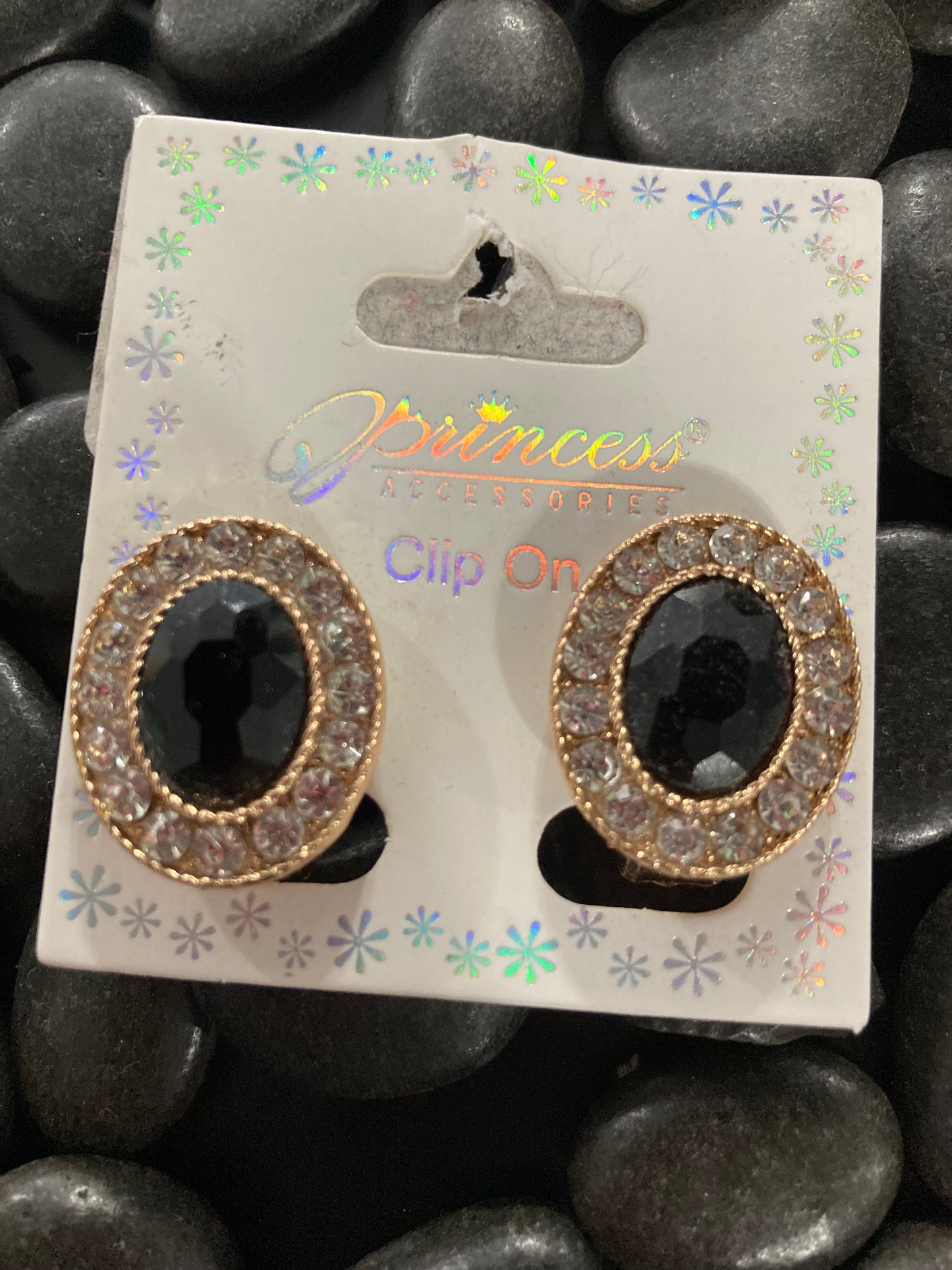 Colored Rhinestone Gem Clip On Earrings