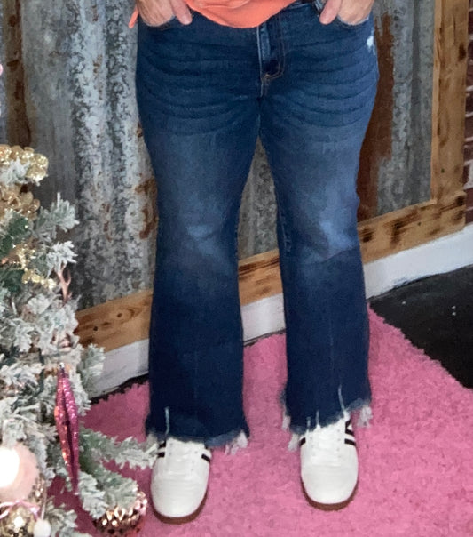 Dark Kick Crop Flare Jeans