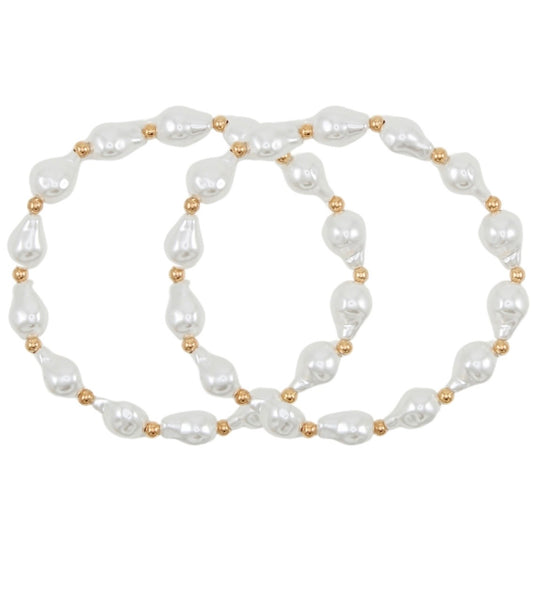 2 Row Baroque Pearl & CCB Ball Bracelet