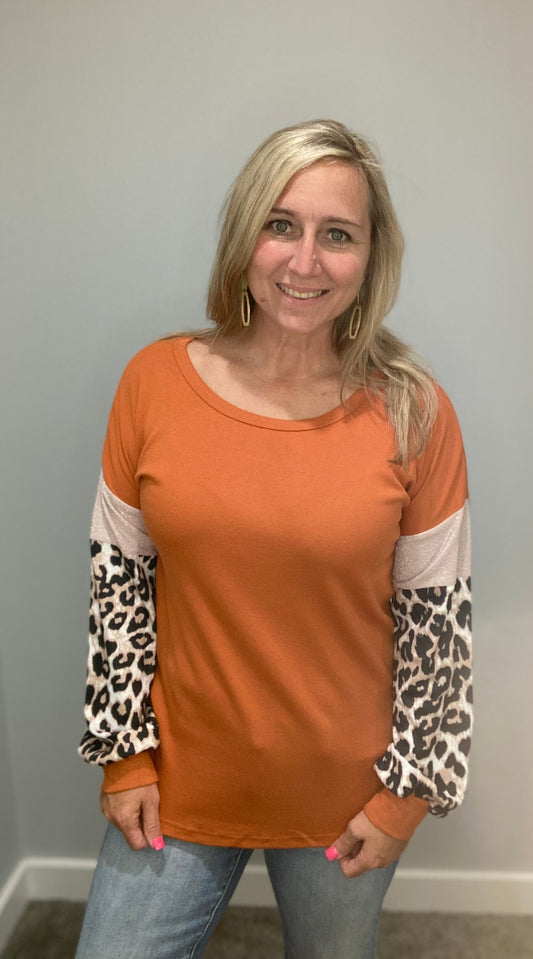 Brown Leopard Patchwork Top