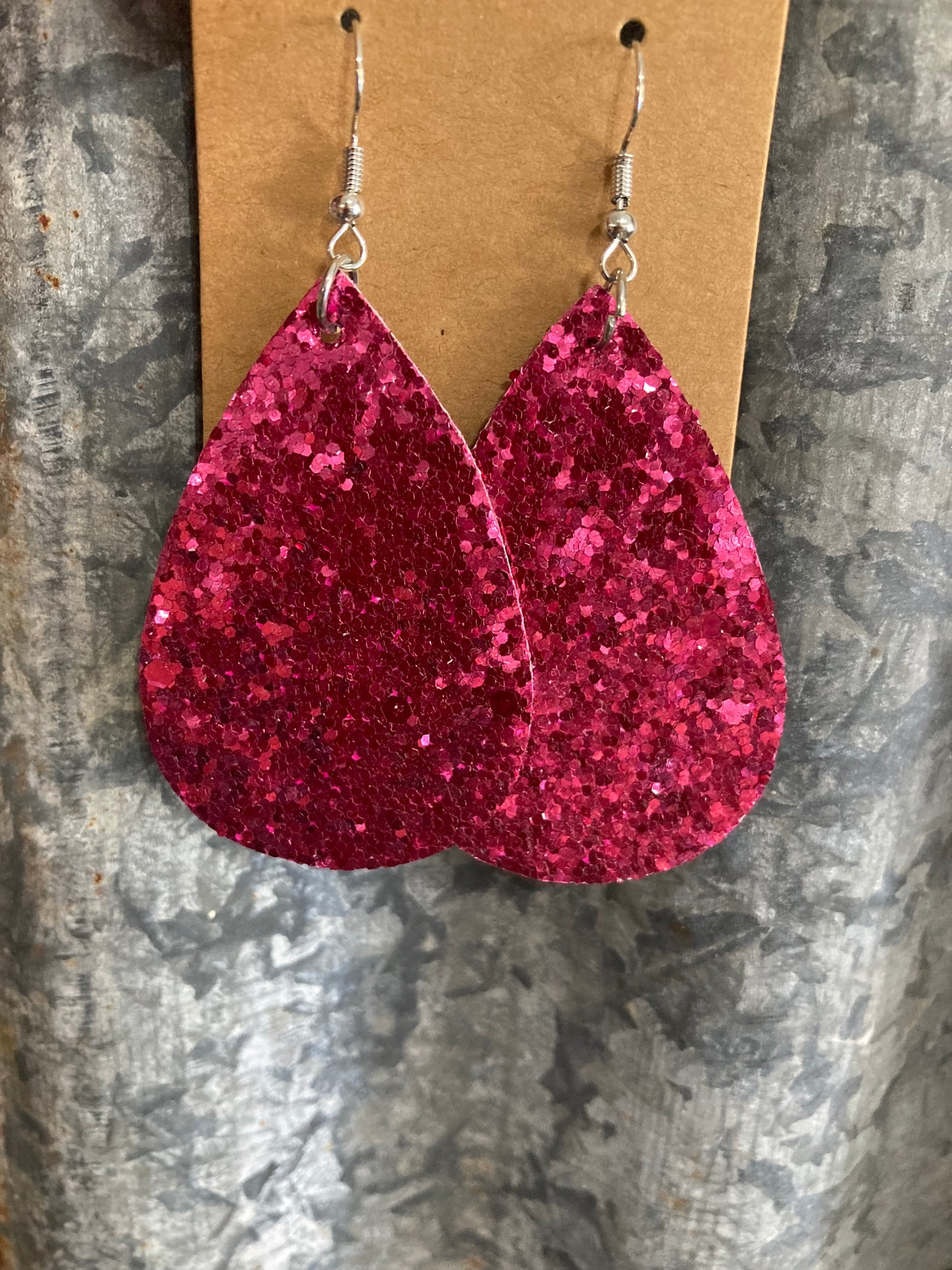 Hot Pink Sparkle Teardrop Earrings