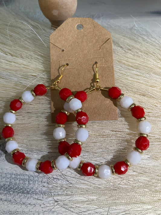 Red White Gold Disc Beaded Earrings