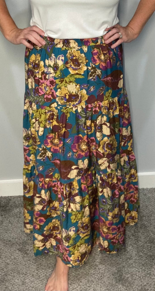 Teal Floral Skirt