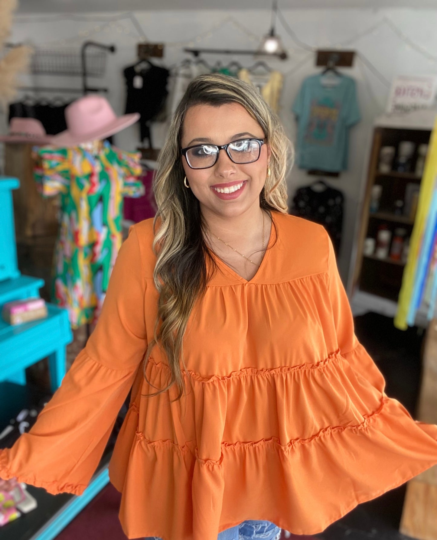 Orange Tiered Sleeved Blouse