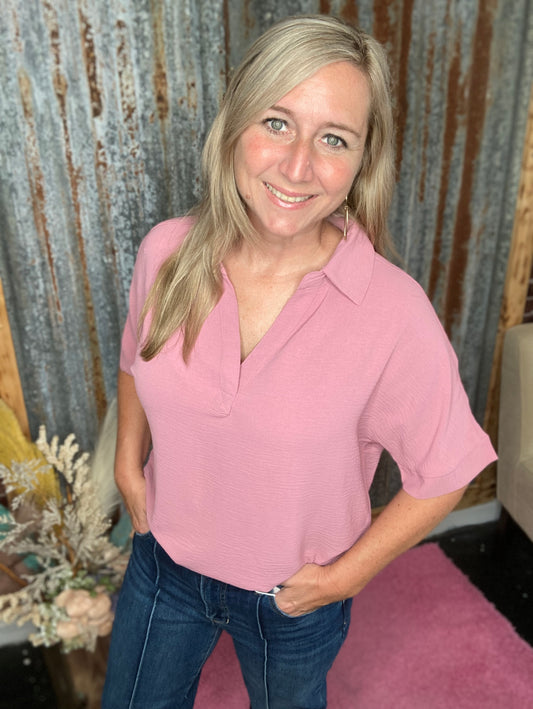 Zenana Light Rose Airflow Top