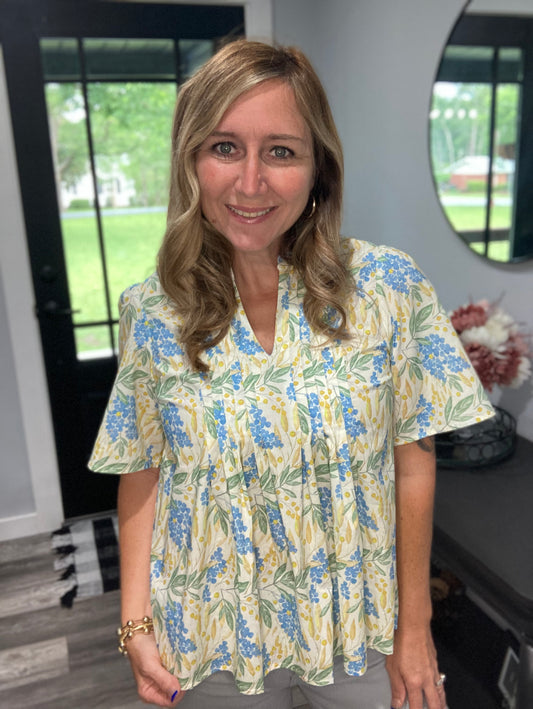 Blue/Yellow Floral Swing Top