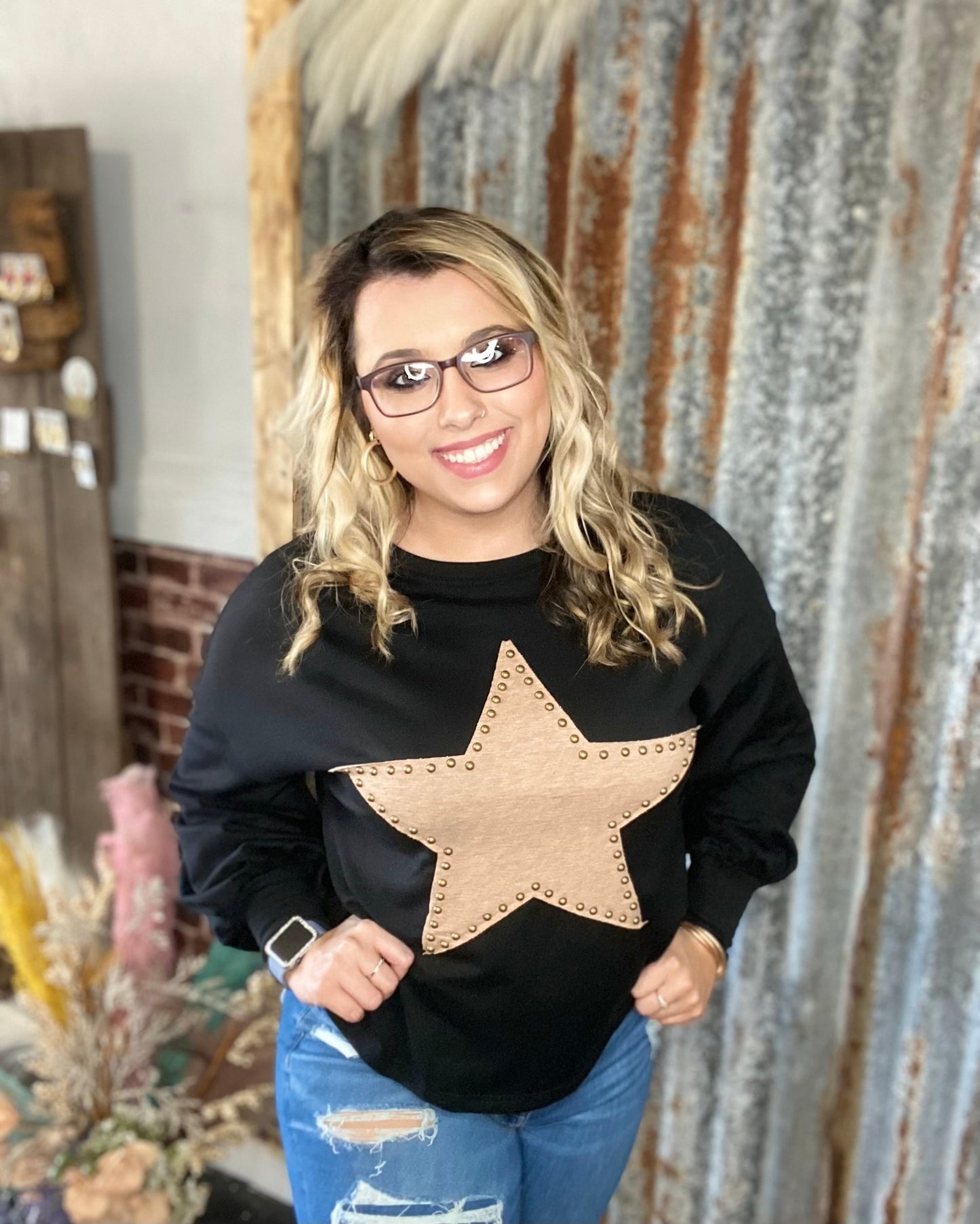 Black Studded Star Oversized Tee