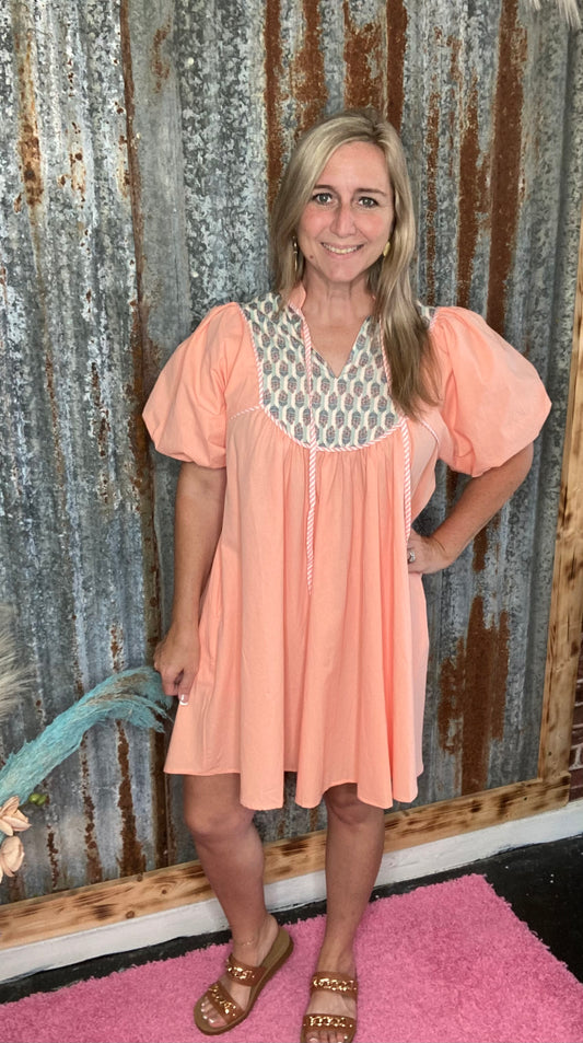 Coral Floral Bodice Dress