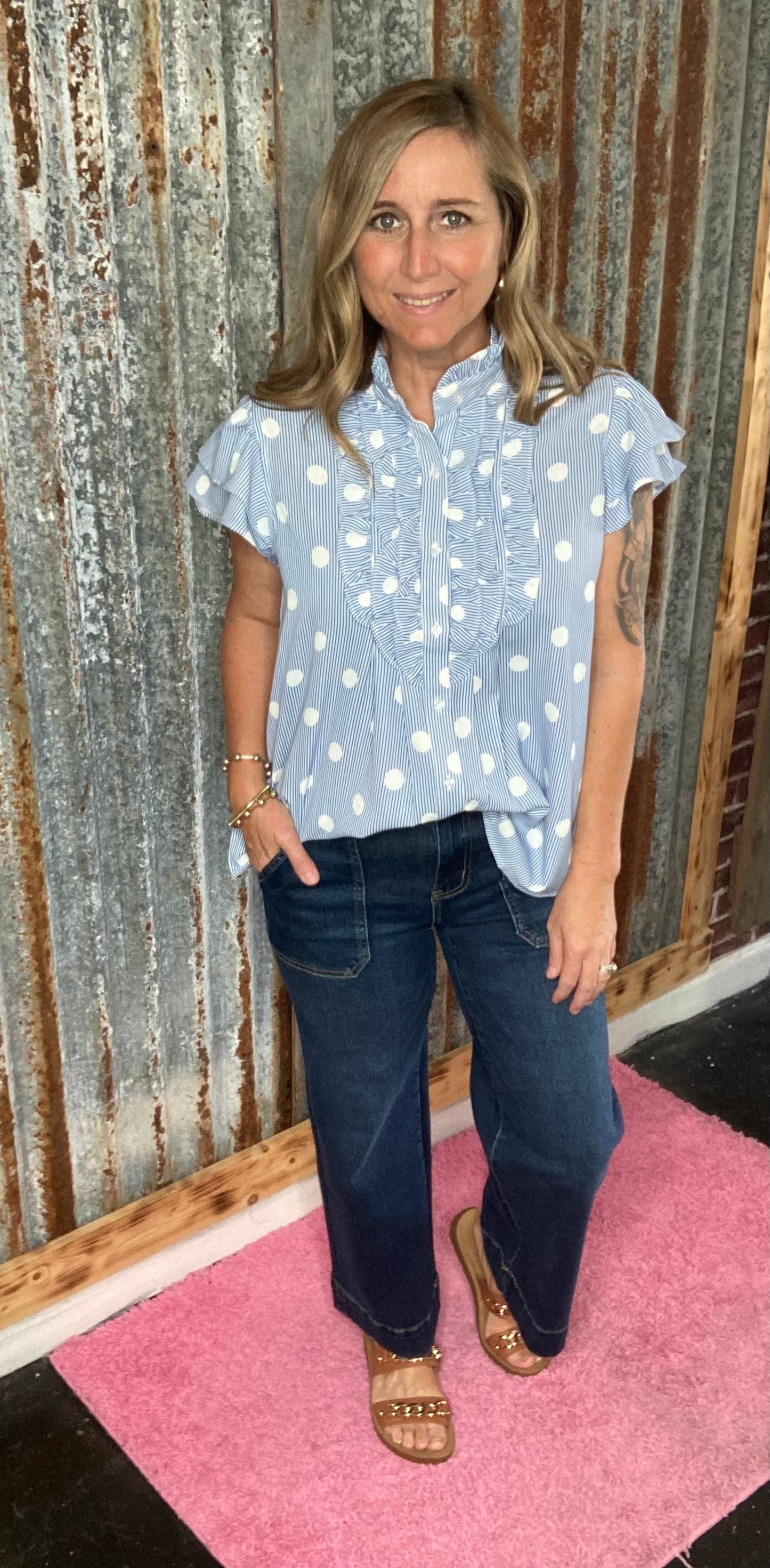 Blue Polka Dot Top