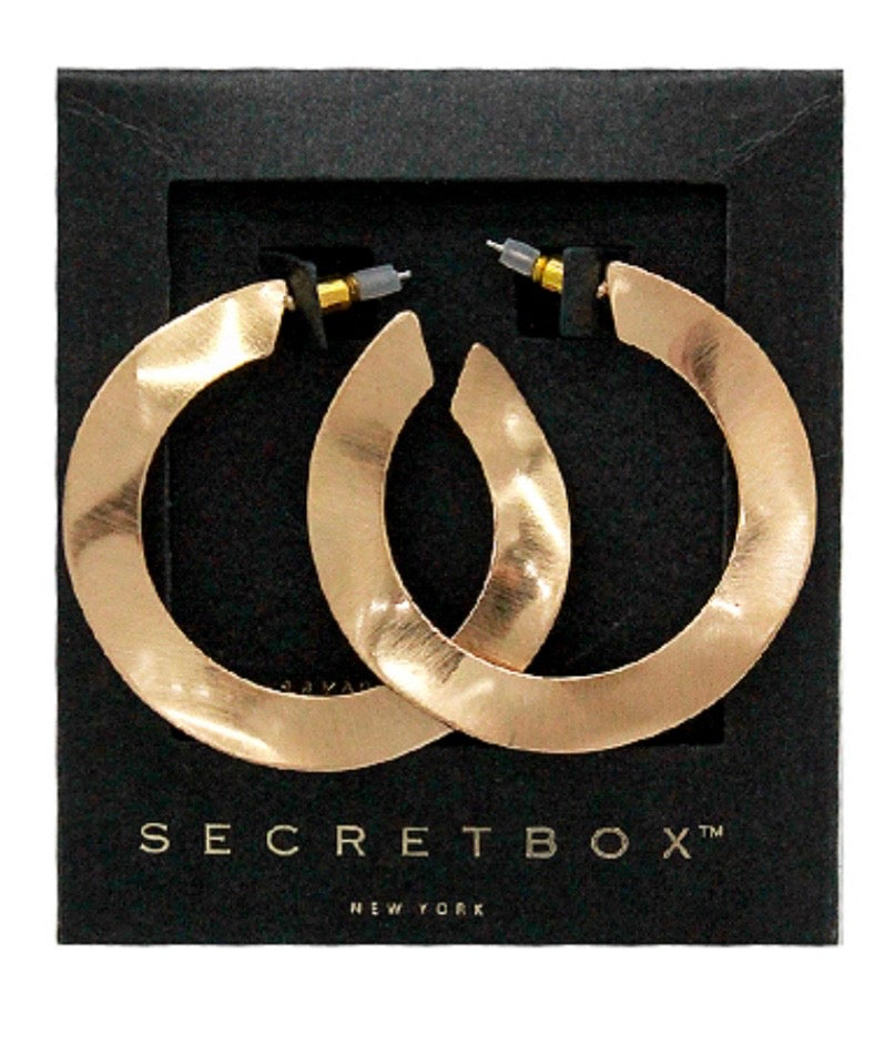 Gold Satin Brushed Wavy Hoops