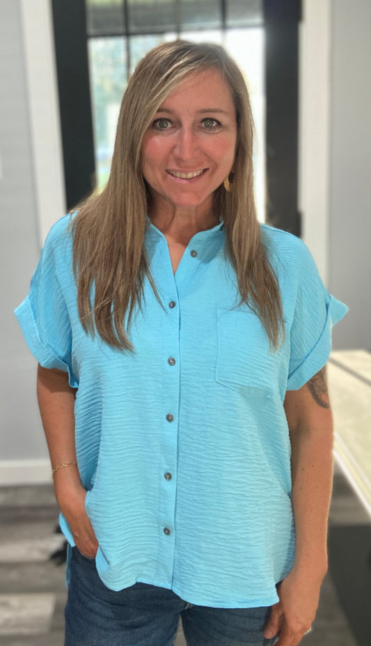 Sky Blue Button Up Top