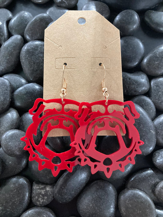 Red Bulldog Head Earrings