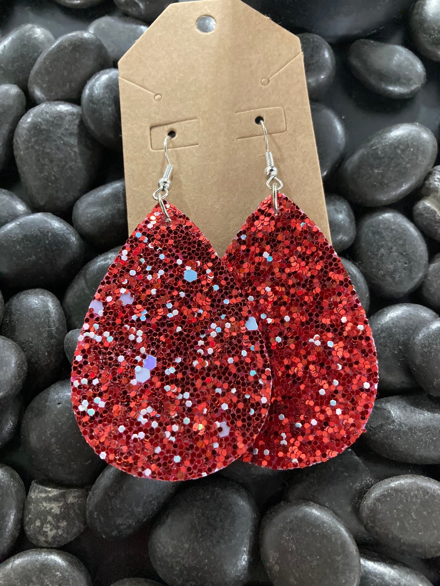 Red Sparkly White Teardrop Earrings