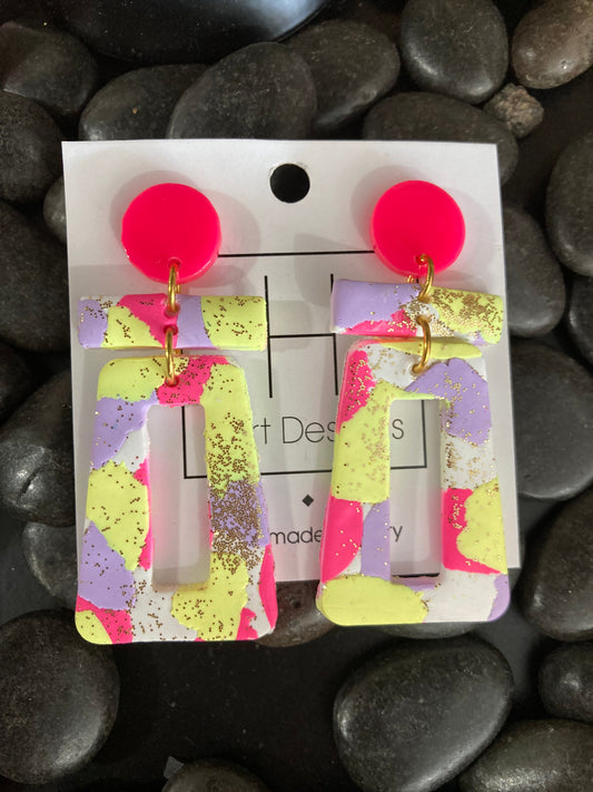 Pink Stud Colorful Clay Dangles