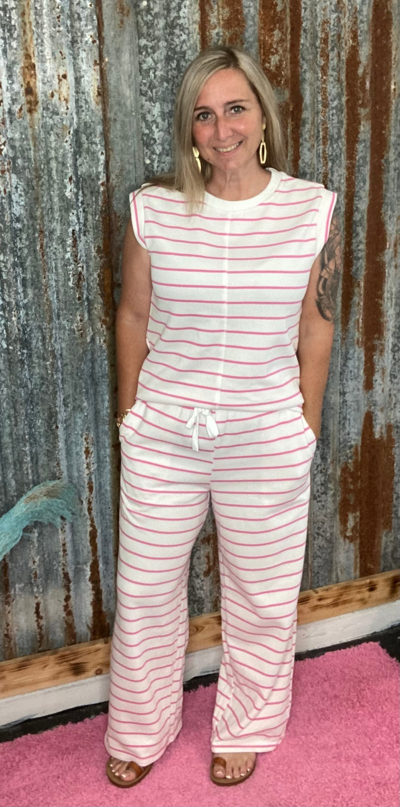Rose Striped Wide leg Set