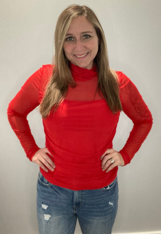 Fiery Red Mesh Top