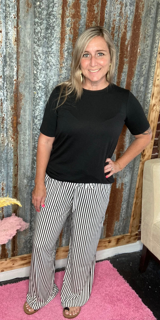 Black Striped Casual Pants