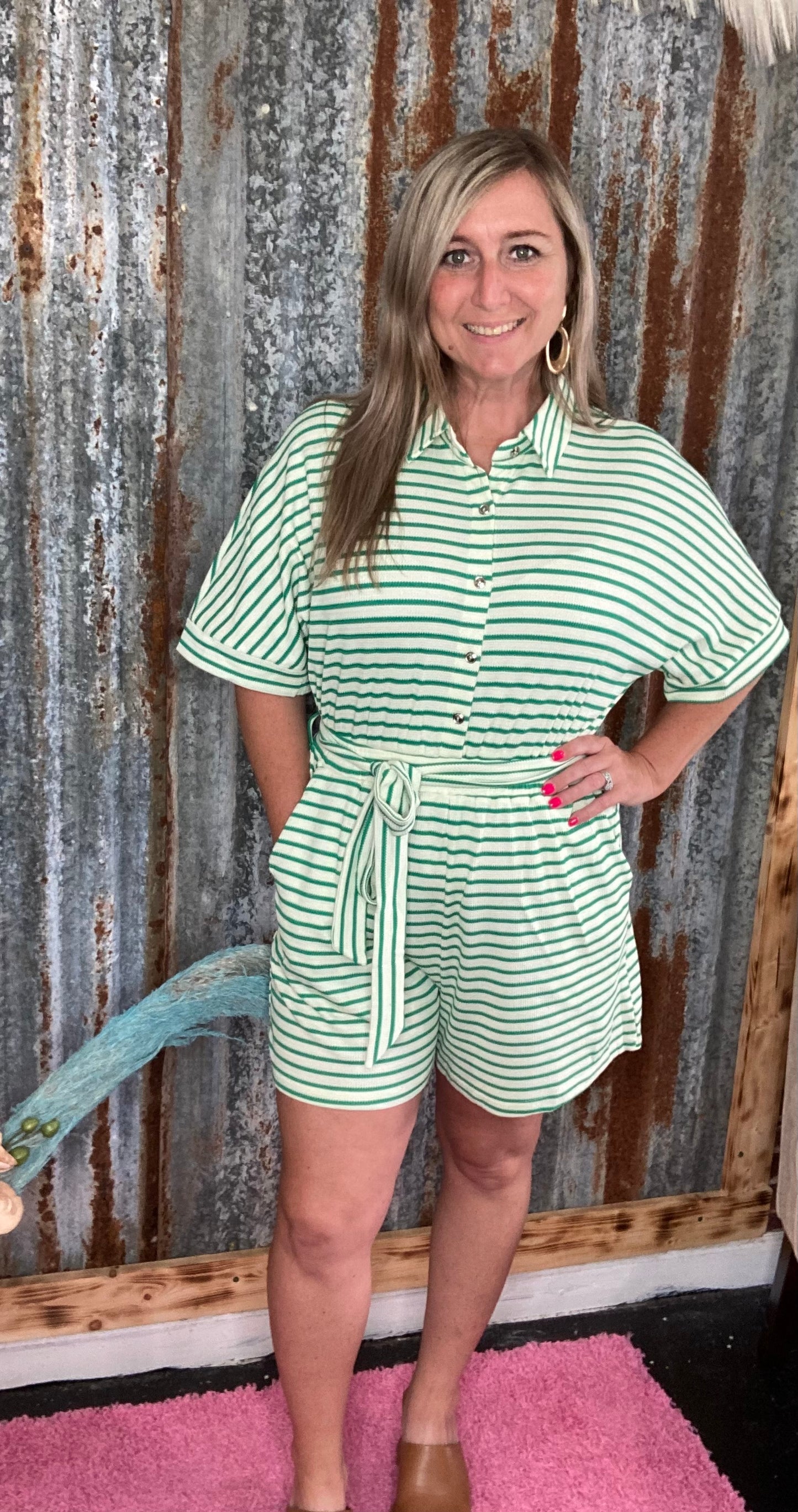 Green Striped Romper