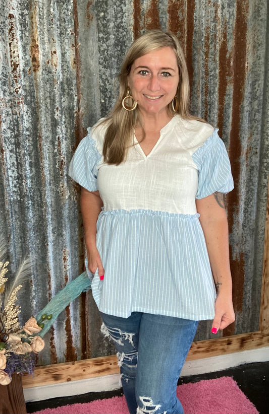 Off White Linen V-Neck Top