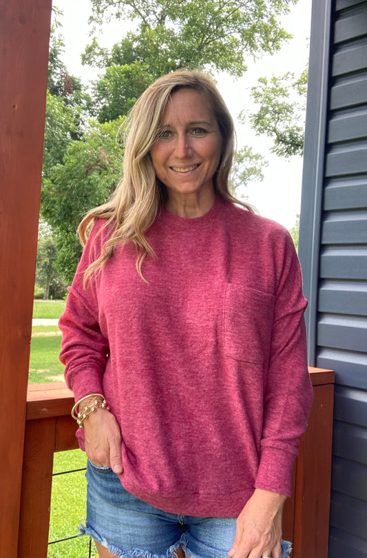 Zenana Cabernet Brushed Melange Oversize Sweater