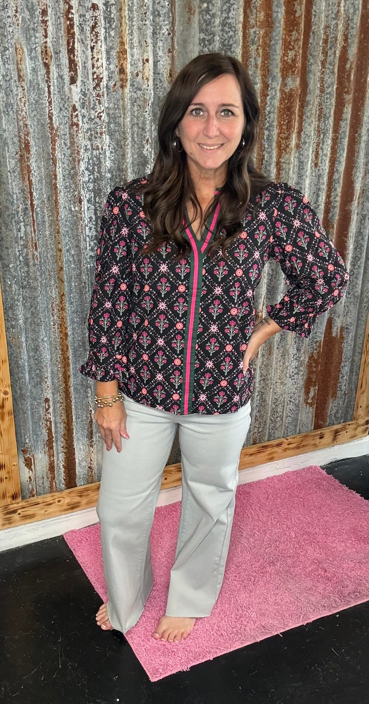 Black/Pink Vintage Floral Top