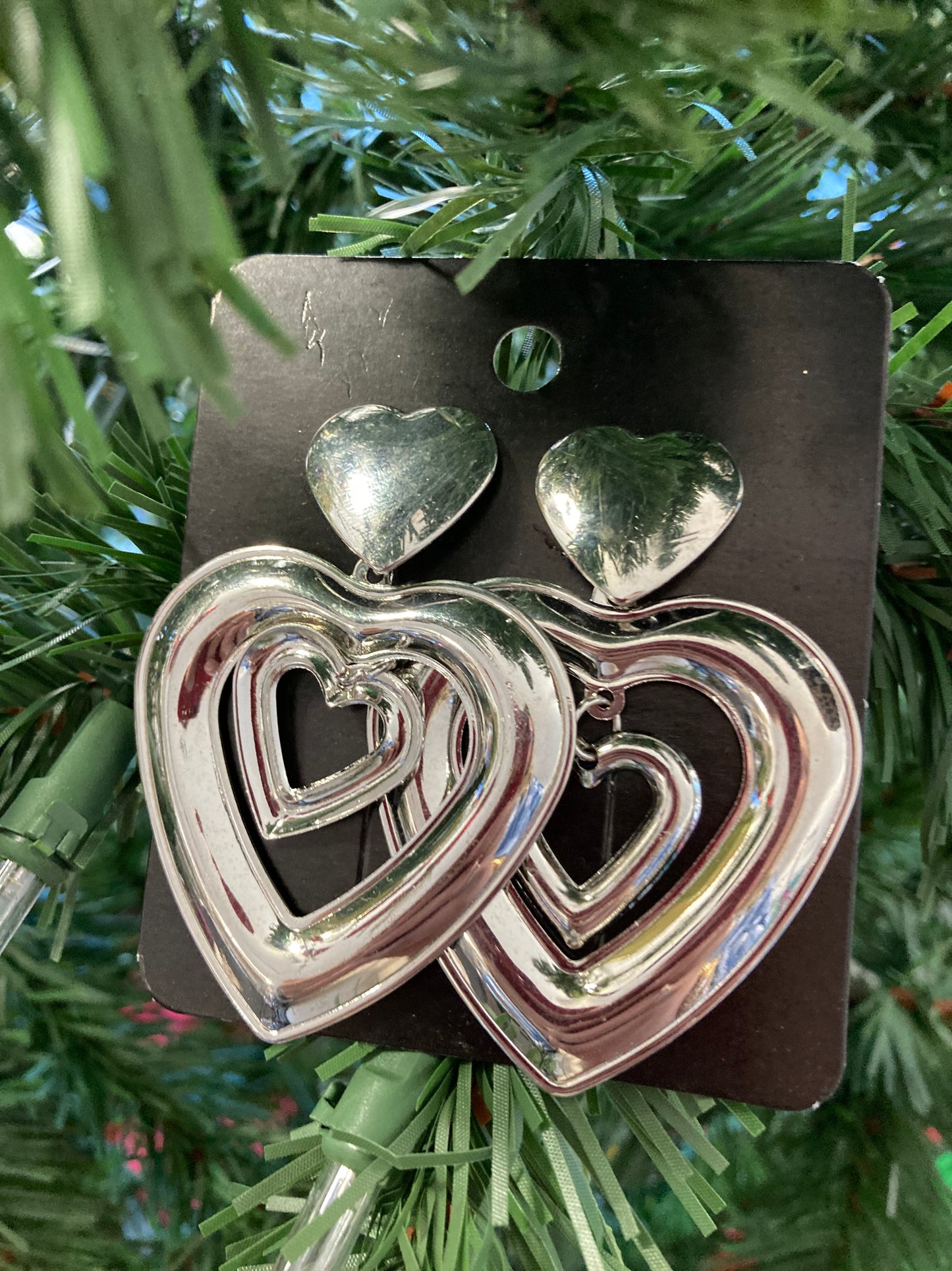 Shiny Silver Heart Layered Dangles