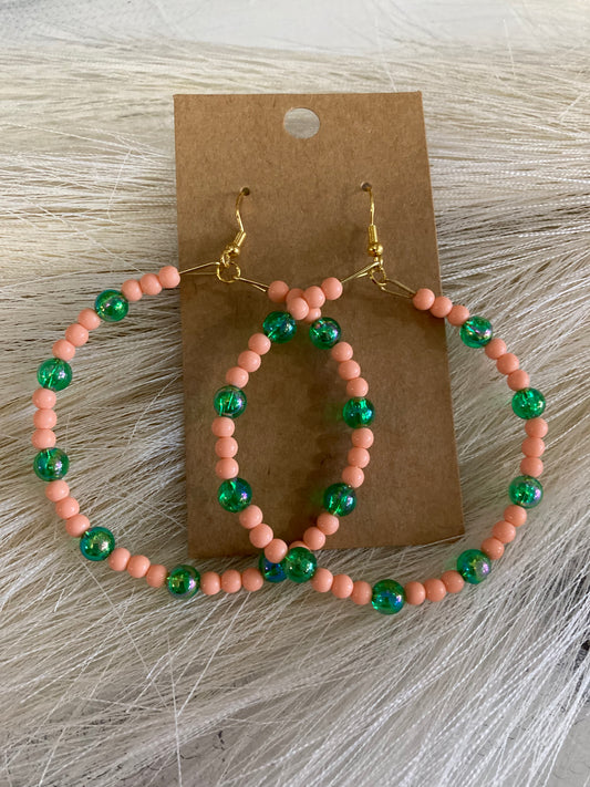 Peachy Green Beaded Earrings