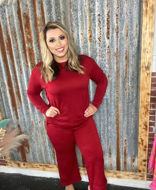 Red Dahlia Longsleeve Textured Pants Set