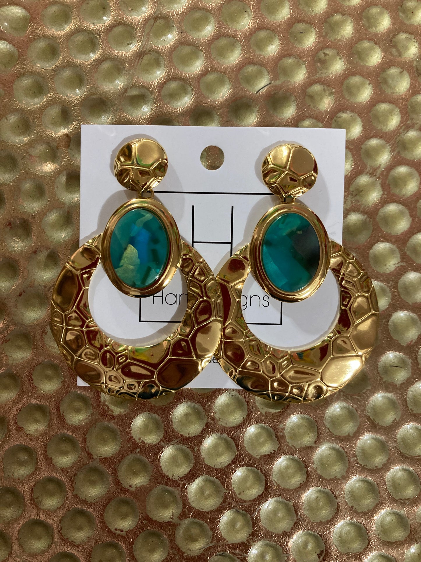 Turquoise Stoned Gold Dangles