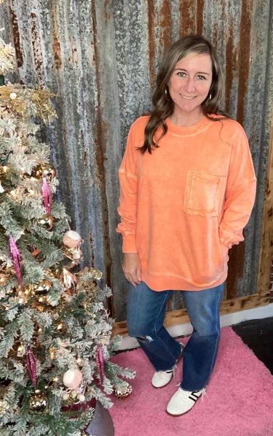 Orange Halo washed french terry exposed-seam sweatshirt