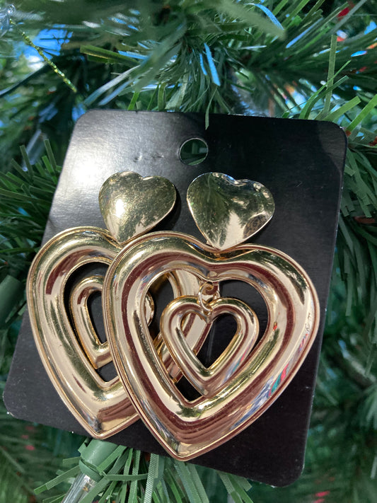 Shiny Gold Heart Layered Dangles