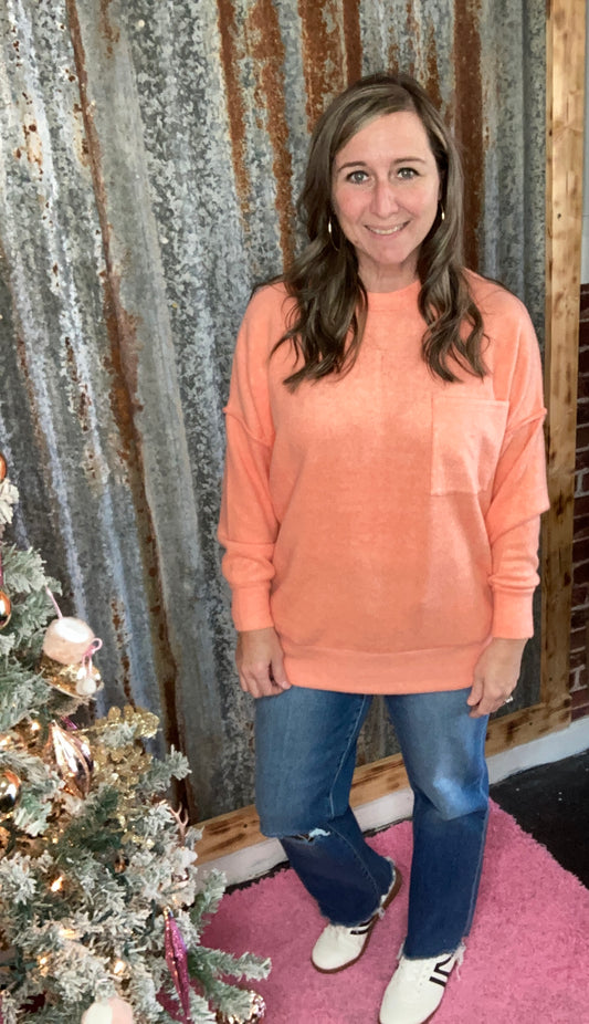 Coral Brushed melange drop shoulder oversized sweater