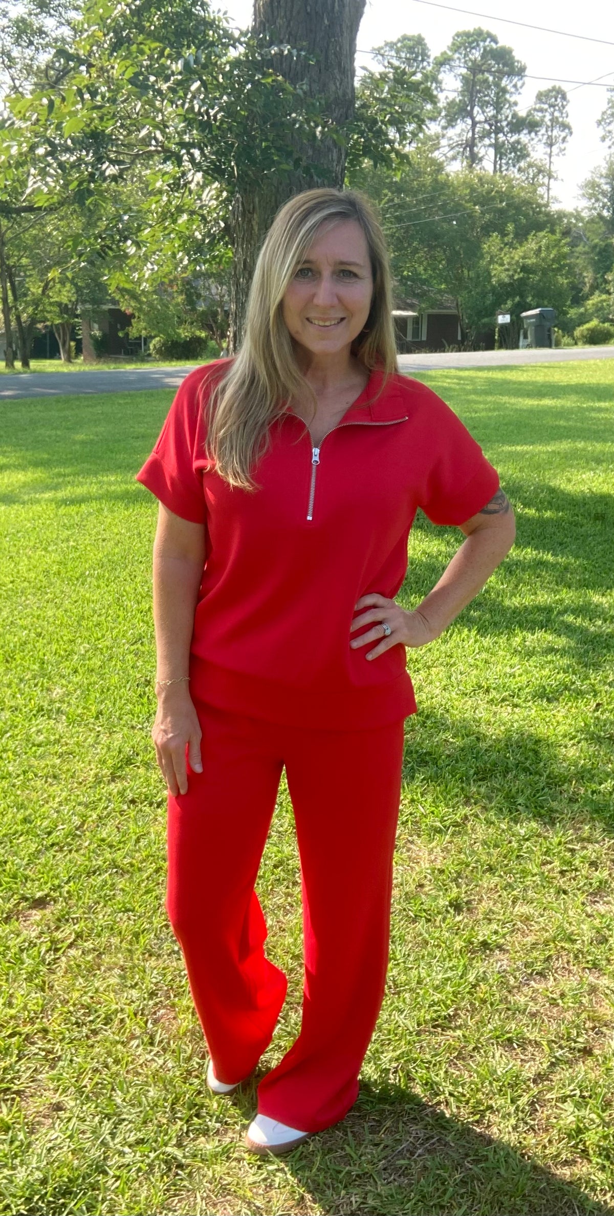 Red Scuba Half Zip Top & Pant Set
