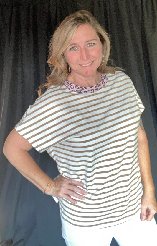 Khaki Striped Leopard Tee