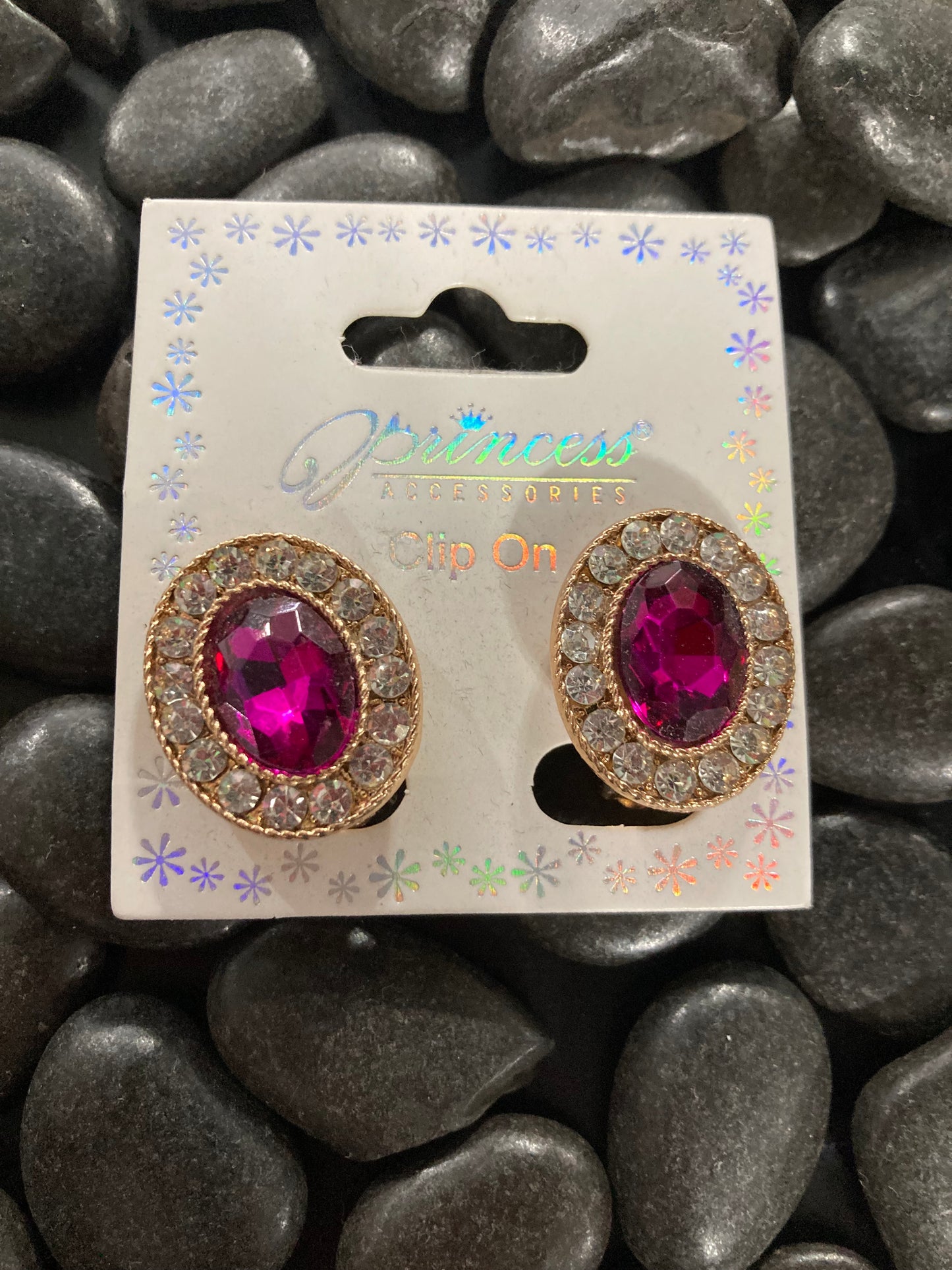 Colored Rhinestone Gem Clip On Earrings