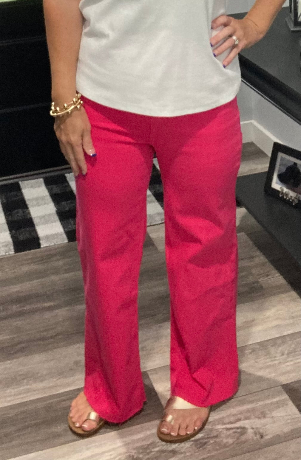 Hot Pink High Rise Wide Leg Cropped Jean