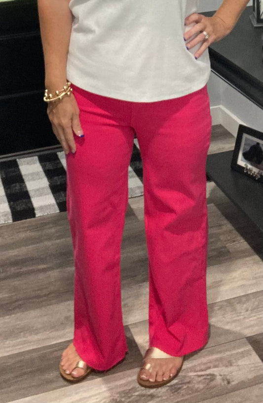 Hot Pink High Rise Wide Leg Cropped Jean