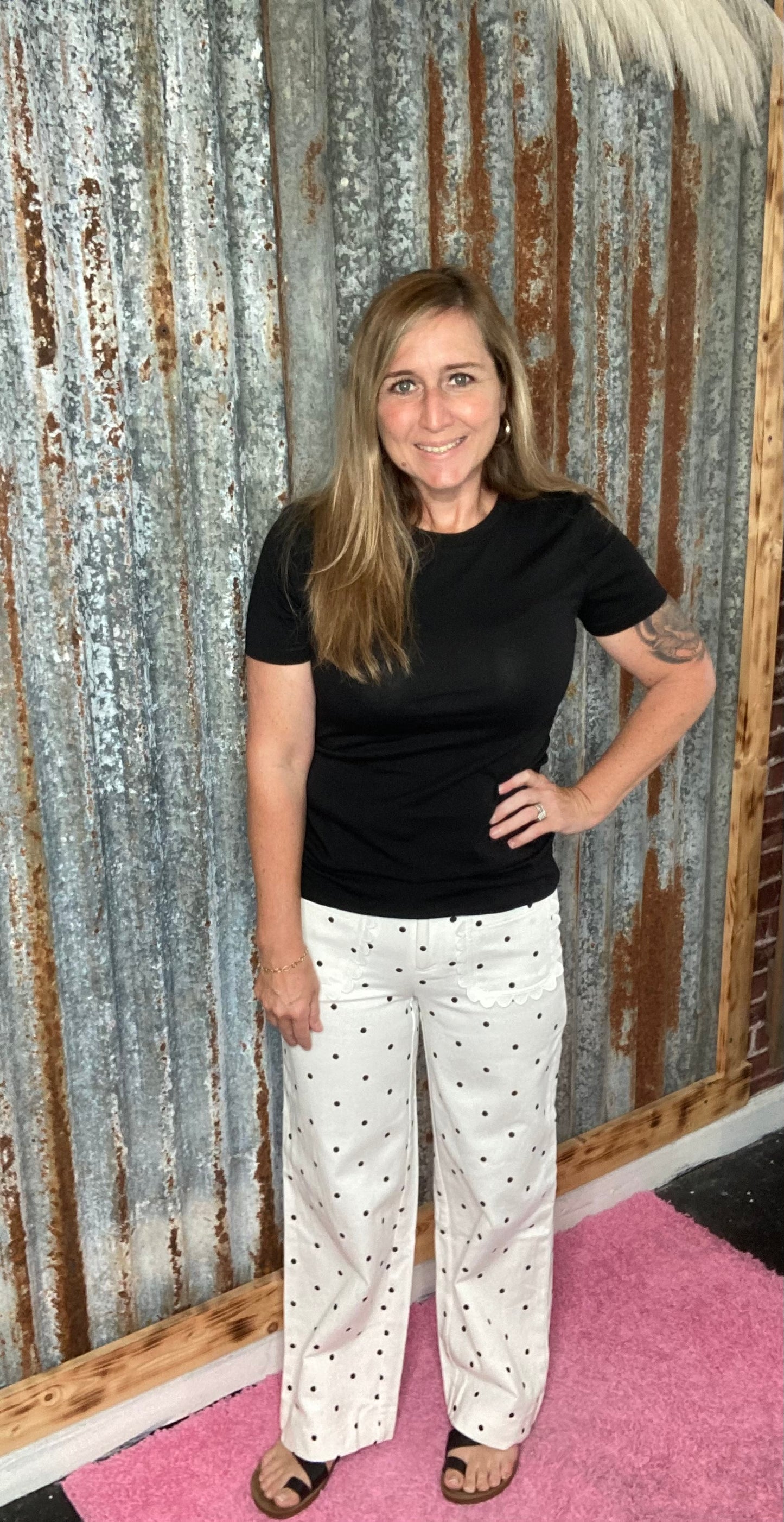 White polka Dot Scalloped Pocket Pants