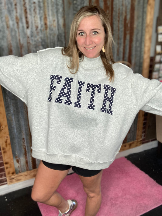 Faith Polka Dot Mock Neck Sweatshirt  (Bucketlist)