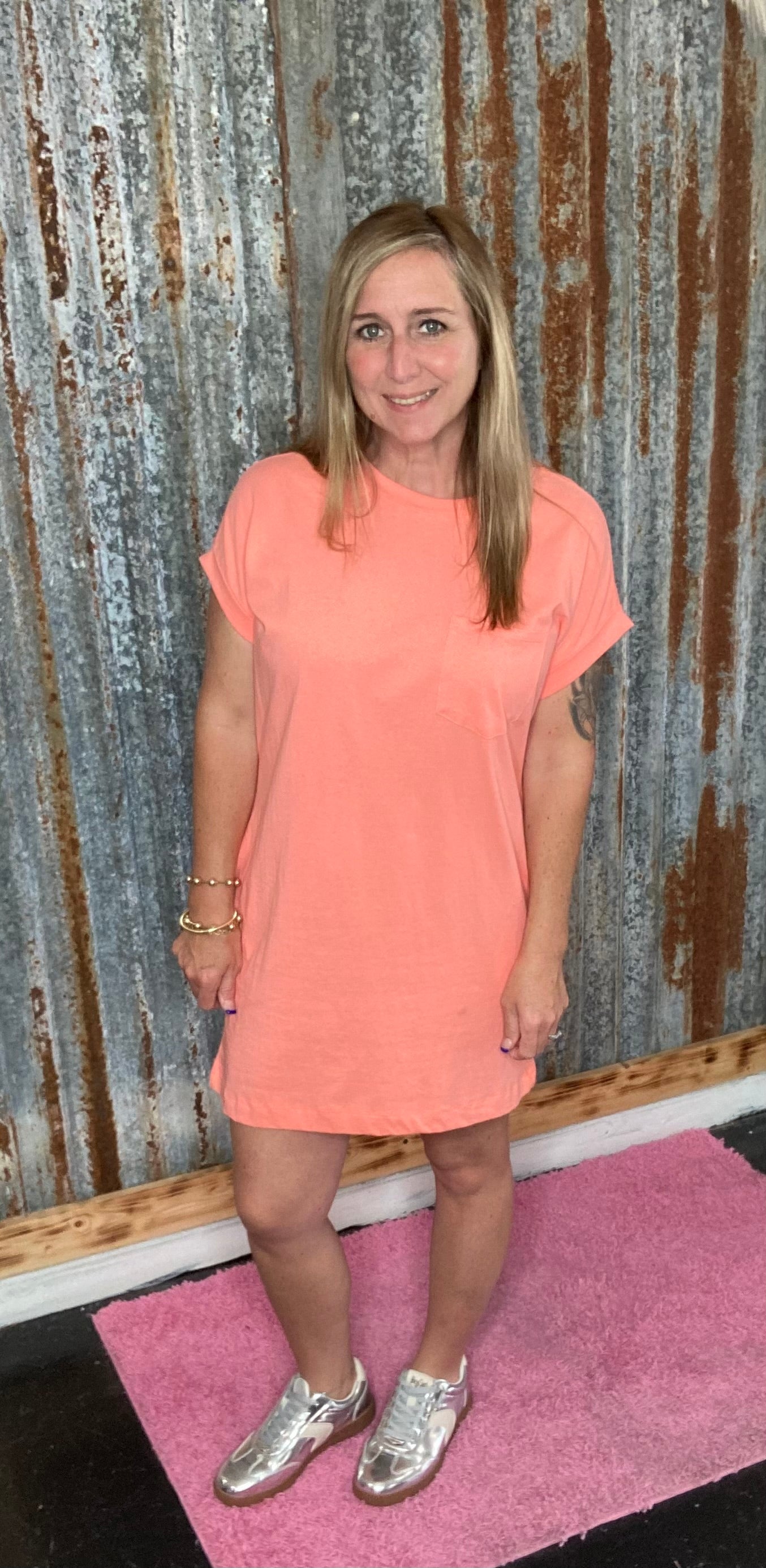 Coral Pocket Shirt Dress