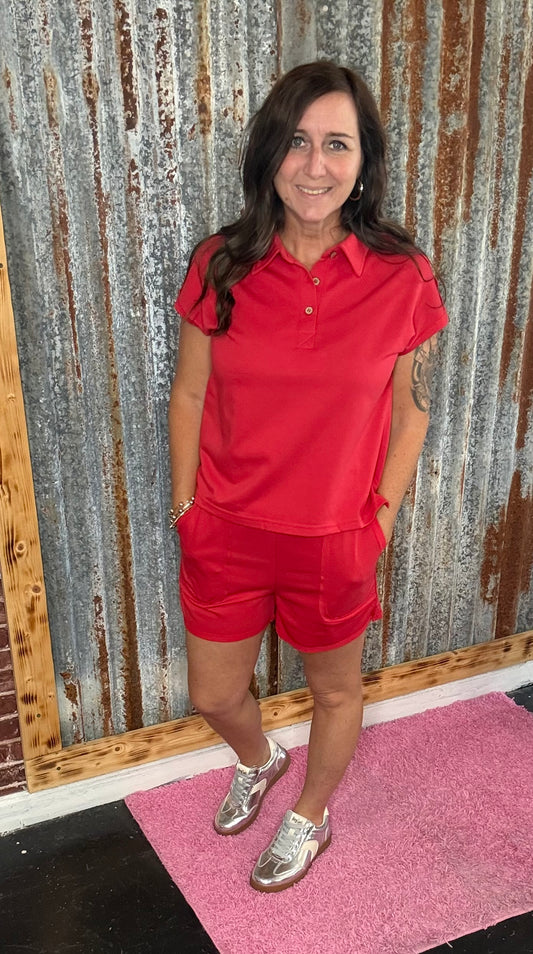Red Polo Short Set