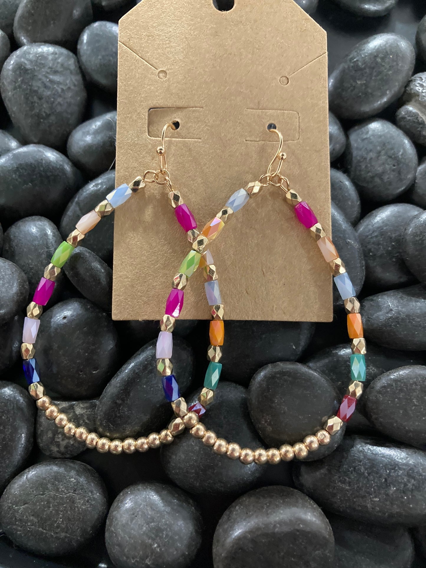 Multicolored Beaded Teardrop Earrings