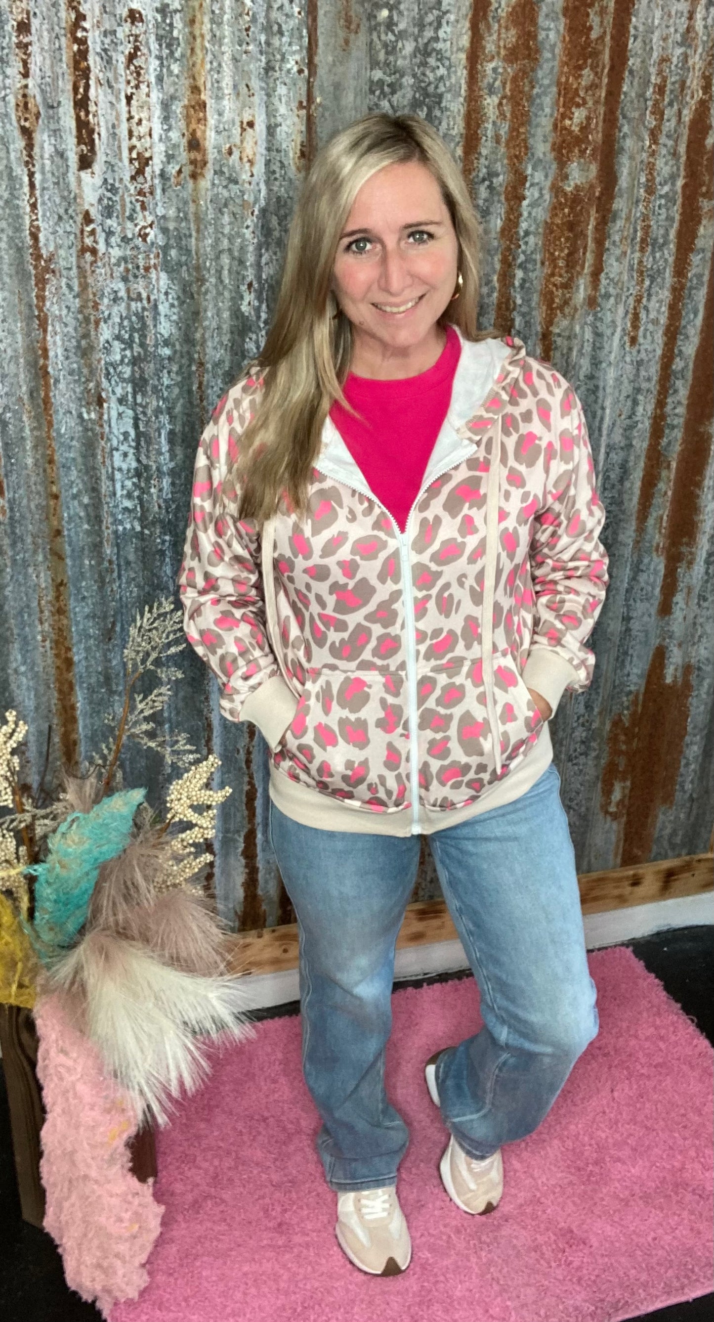 Leopard Zip Up Hooded Sweatshirt