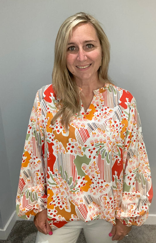 Orange Floral Abstract Top
