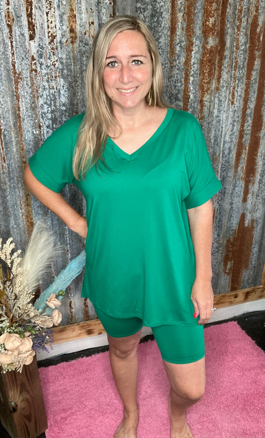 Kelly Green Microfiber Biker Short Set